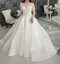 C2024-NAL209 - Sheer Illusion neckline wedding ball gown with long sleeves