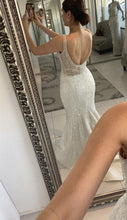 C2024-NAL501 - sleeveless deep v-neck beaded wedding dress with chapel train