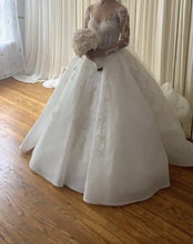 C2024-NAL440 - Illusion neckline beaded wedding ball gown with sheer long sleeves