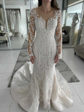 C2024-NAL814 - Beaded embroidery wedding gown with sheer long sleeves