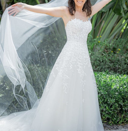 C2024-SA119 - strapless a-line beaded lace wedding gown with chapel train