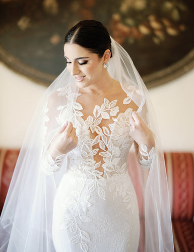 C2024-LS204 - sheer long sleeve wedding gown with illusion neckline