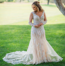 C2024-AB527 - sheer long sleeve beaded wedding gown