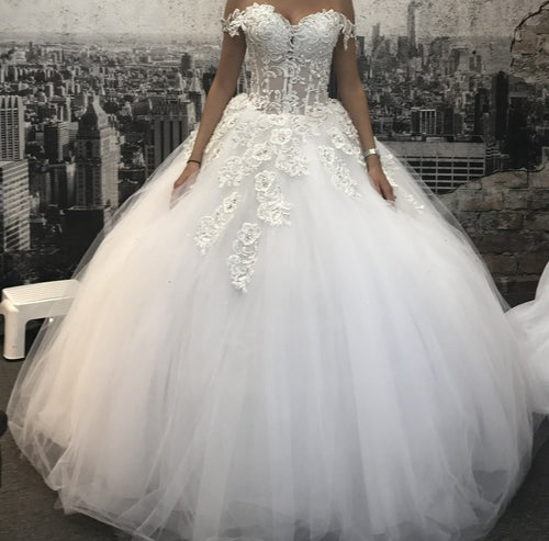 C2024-BG814 - draped off the shoulder wedding ball gown