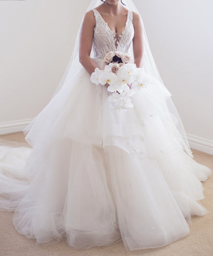 C2024-BG73V - sleeveless v-neck wedding ball gown with embossed embroidery beading