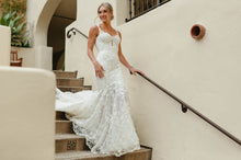 C2024-LB73 - elegant lace fitted wedding gown with thin shoulder spaghetti straps