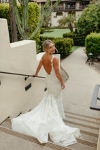 C2024-LB73 - elegant lace fitted wedding gown with thin shoulder spaghetti straps