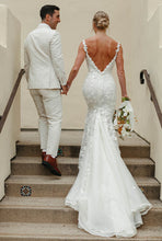 C2024-LB73 - elegant lace fitted wedding gown with thin shoulder spaghetti straps