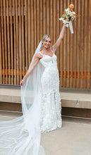 C2024-LB73 - elegant lace fitted wedding gown with thin shoulder spaghetti straps