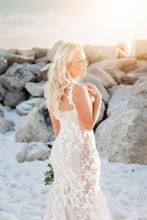 C2024-AL569 - elegant lace wedding gown over nude overlay with shoulder straps