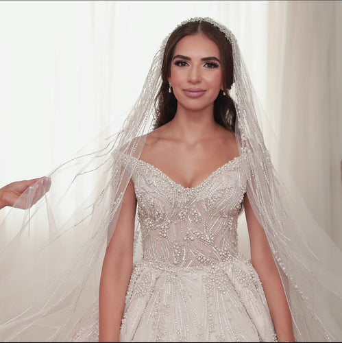 C2023-BG71K - vestido de novia con escote abierto y cuentas, vestido de novia con hombros descubiertos