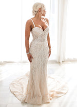 C2023-SS83D - spaghetti strap sweetheart beaded wedding gown with overskirt