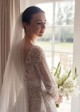 C2023-BLS48V - sheer long sleeve beaded v-neck a-line style wedding gown