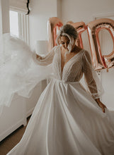 C2023-LS33H - Blouson long sleeve plus size v-neck wedding gown