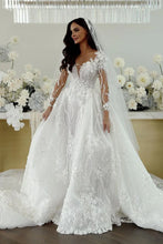 C2024-LSV11 - sheer long sleeve wedding gown with illusion neckline and leg split