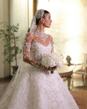 C2023-LSC87 - sheer illusion neckline long sleeve beaded embroidery wedding ball gown