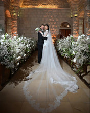 C2023-LSL3366 - sheer long sleeve beaded lace wedding gown and veil