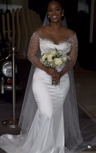 C2023-SLS751 - sheer swarovski crystal beaded long sleeve off the shoulder wedding gown