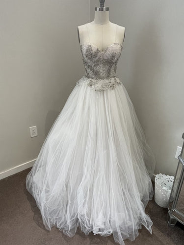 C2023-SBG7 - vestido de novia de organza sin tirantes con encaje con cuentas incrustadas