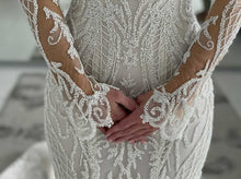 C2023-LSB770S - sheer long sleeve beaded designer wedding gown with cathedral train
