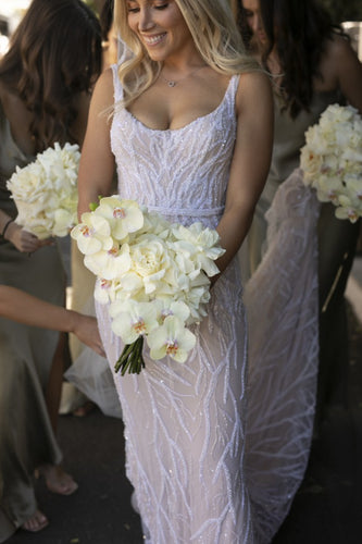 C2023-BBd3 - vestido de novia con escote redondo y pedrería