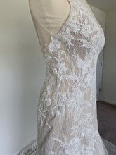 C2023-LV82f - sleeveless v-neck fitted lace wedding gown with cathedral train