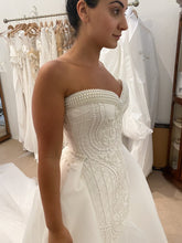 C2023-SP775 strapless fit-and-flare pearl embroidered wedding gown