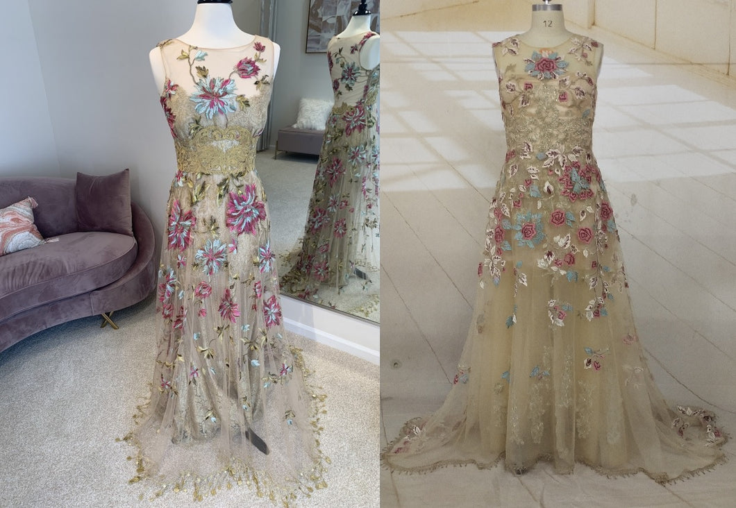 Style C2020-JParot - Sleeveless vintage style embroidered formal evening wedding gown