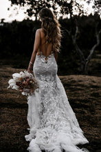 C2023-VF40 sexy sleeveless v-neck 3D flower motif wedding gown with cathedral train