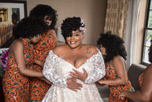 C2023-OSL668 - long sleeve off the shoulder plus size lace wedding gown