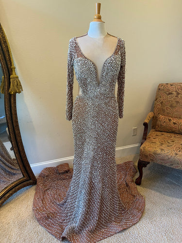 C2023-SWeeksD - Long Sleeve Pageant Gown with Rhinestones & Pearls