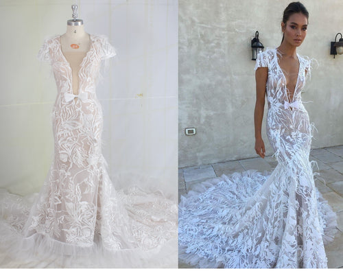 C2023-Ericka Laprell – short sleeve v-neck wedding gown inspired by berta bridal 18-102