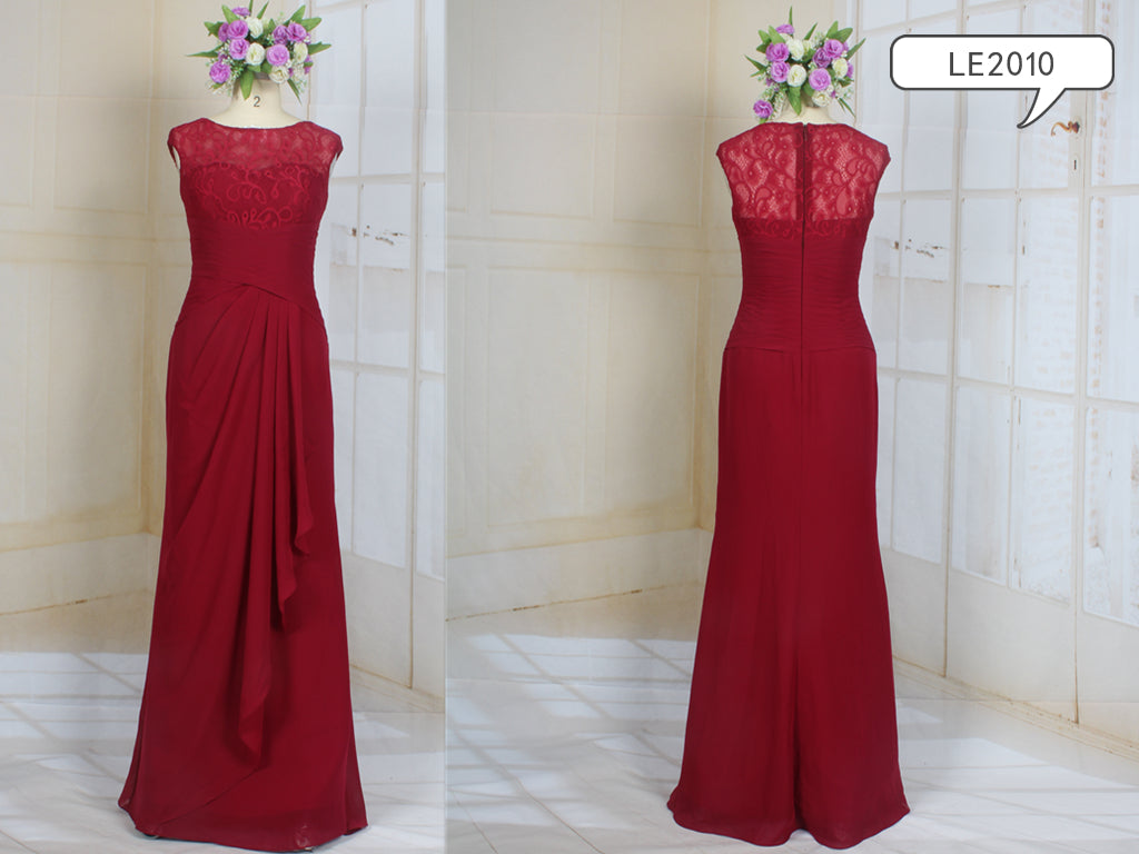 LE2010 - short cap sleeve red lace empire waist mother of the bride evening dress