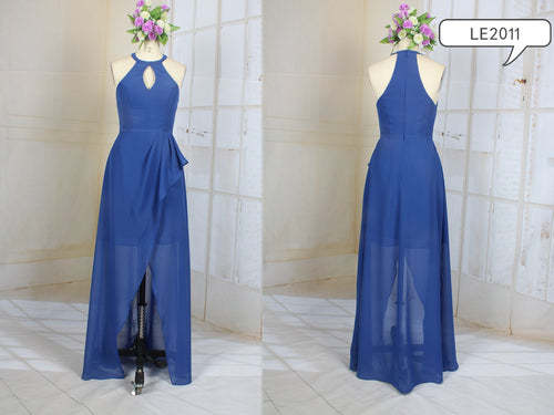 LE2011 - vestido de noche formal azul halter vestido transparente