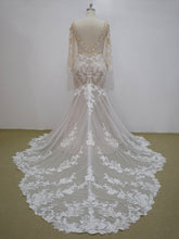 Style MA21015 - Nude sheer illusion long sleeve lace wedding gown
