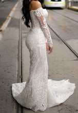 C2022-OTS272  - Off the shoulder long sleeve fitted wedding gown