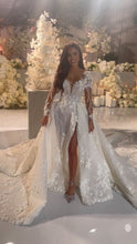 C2024-LSV11 - Vestido de novia transparente de manga larga con escote ilusión y abertura en la pierna