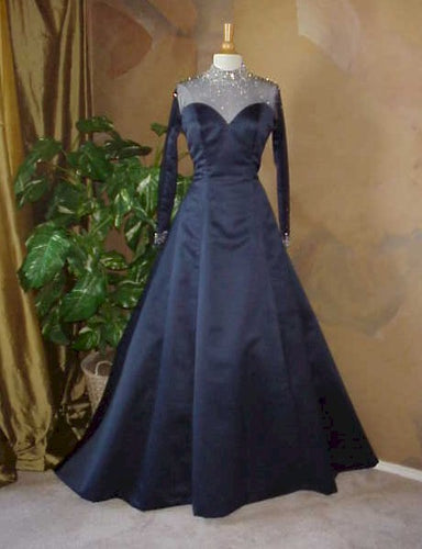 Darius Cordell style #1101bg - navy blue long sleeve formal ball gown