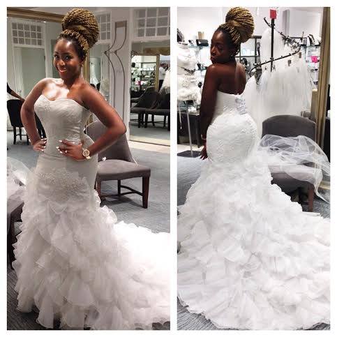 C2021TR6 - ruched strapless wedding gown with tiered ruffle train
