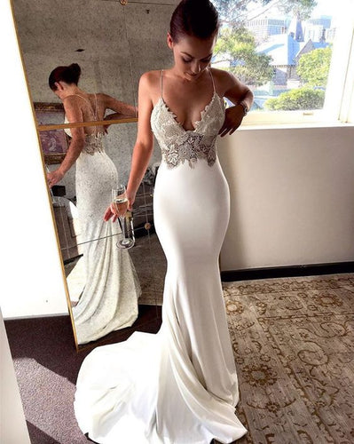 C2022-fb66 - Vestido de novia con tirantes finos, sexy y ceñido 