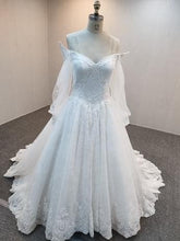 C2021-CMurphy Sheer long sleeve off the shoulder ball gown wedding dress