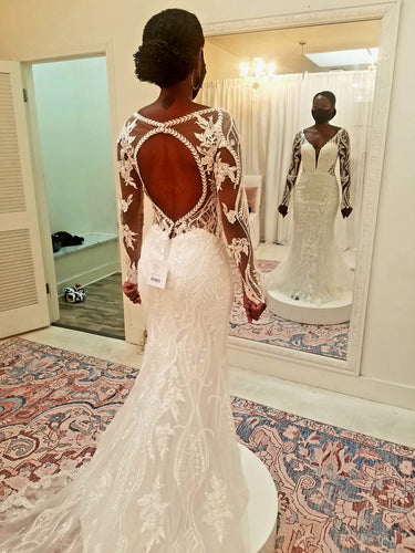 C2022-KH445 Vestido de novia ajustado y transparente de manga larga 