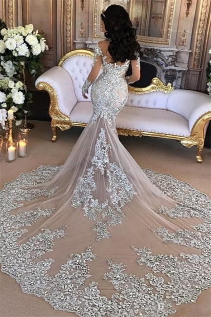 Long Sleeve Lace Appliques Crystal Luxury Wedding Dress - Wedding Dresses -  AliExpress