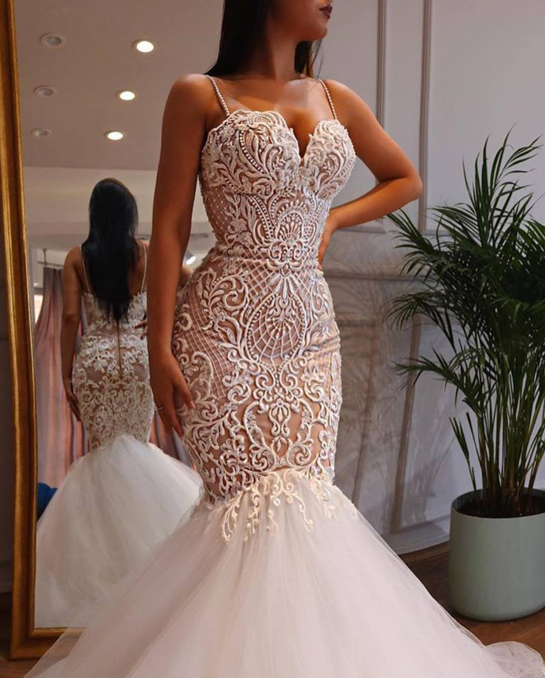 C2021FF66 - Fit-and-Flare nude colored wedding gown for SALE