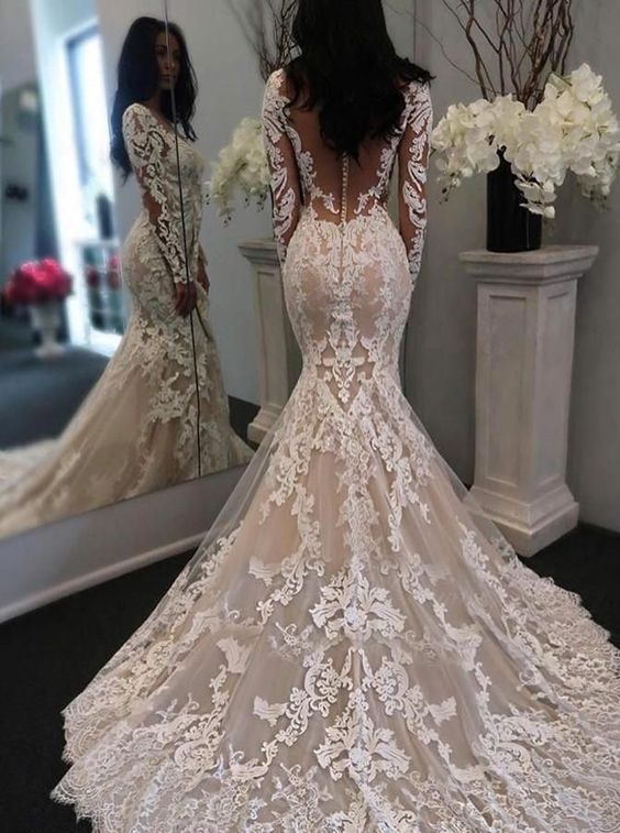 Pretty sheer lace back wedding gowns