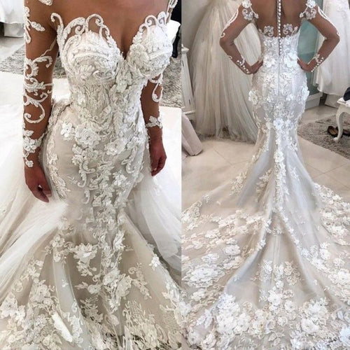 C2020-LS889 - robe de mariée transparente à manches longues 