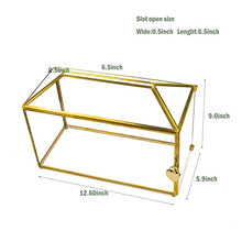 YIMORENCE V Gold Wedding Glass Card Box – 12.6 inch Large Wedding Card Holder Handmade Gold Glass Terrarium with Slot and Heart Lock