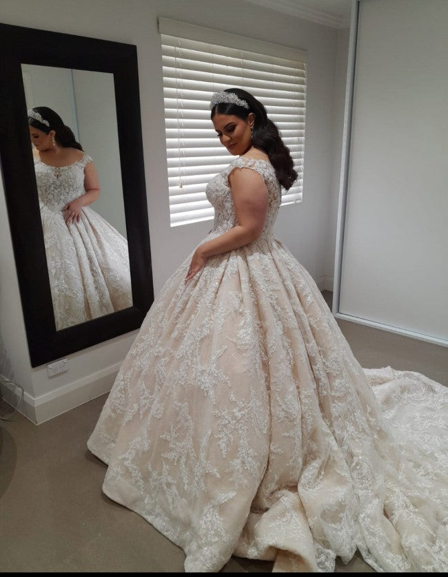 C2022-PSF9 - sleeveless off the shoulder plus size wedding gown