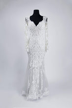 C2022-OLS44 - open bust line long sleeve embroidered sheath wedding gown