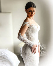 C2022-LS363 - Sheer illusion neckline long sleeve wedding gown with detachable train